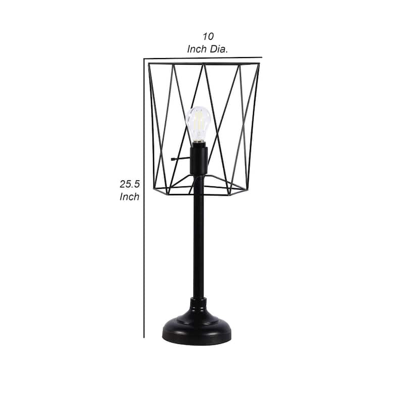 Ora 26 Inch Modern Table Lamp, Square Cage Shade, Round Metal Base, Black