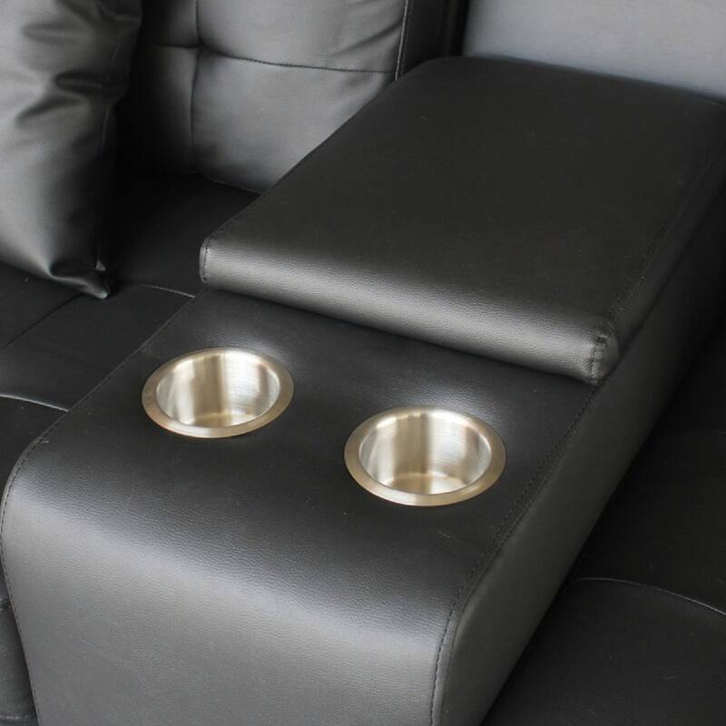 Iris Sofa with LED, USB Ports, Cupholders, Black Faux Leather 85 Inch