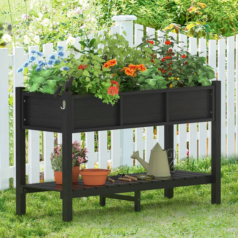 Plastic Raised Garden Bed with Legs Elevated Planter Box for Backyard, Patio, or Balcony - 46.5"L x 17.7"W x 28.7"H