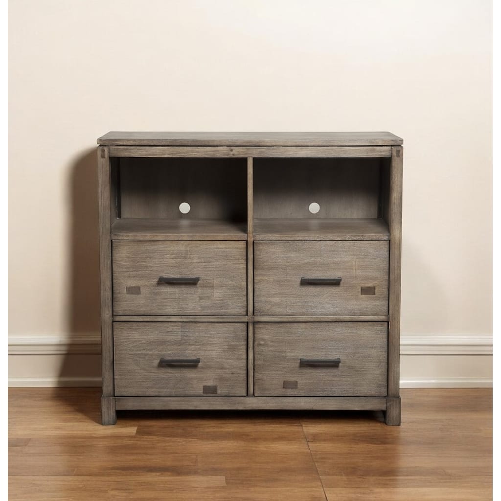 HomeRoots 42" Brown Solid Wood Open Shelving TV Stand - 40" x 41.5" x 18"