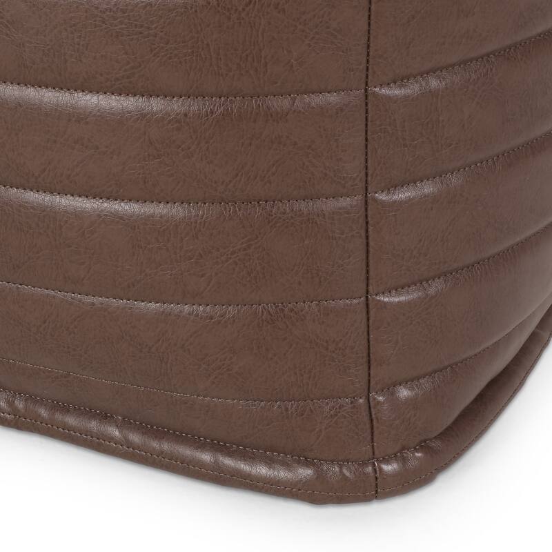 Baddow Contemporary Faux Leather Channel Stitch Pouf by Christopher Knight Home