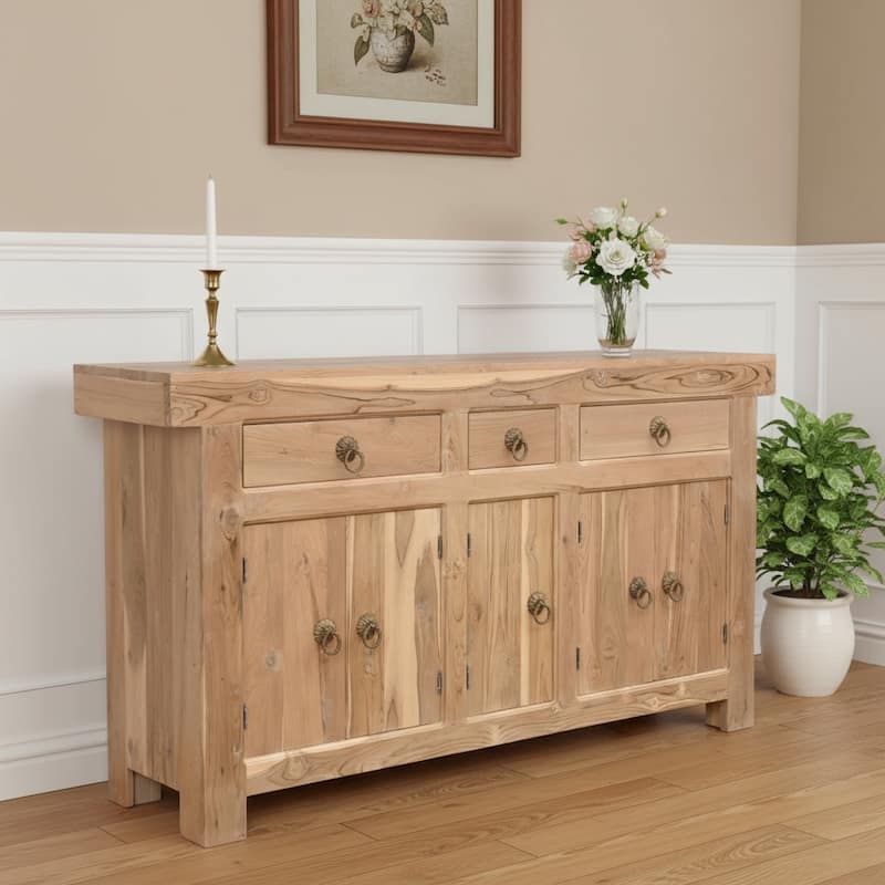 HomeRoots 72" Natural Solid Wood Three Drawer Sideboard with Five Doors - 72.00 in. x 38.00 in. x 16.00 in. - 72.00 in. x 38.00 in. x 16.00 in.