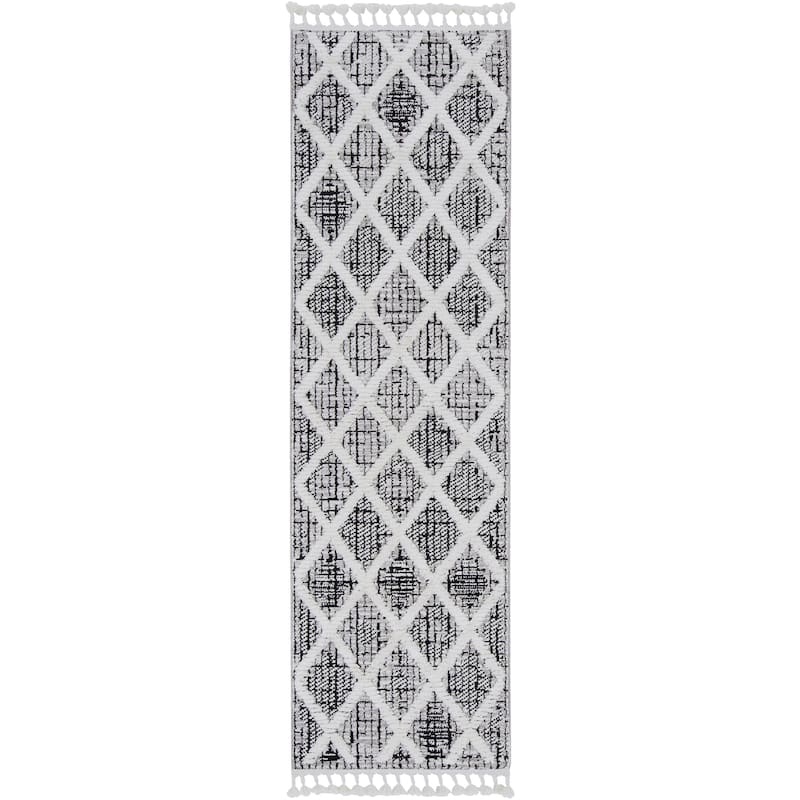Carbon Loft Kanani Textured Distressed Morrocan Boho Rug with Fringe - 2'2" x 7'7" Runner