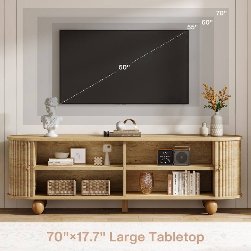 70" Extra Long Entertainment Center with Storage Shelves for TVs up to 65 Inches