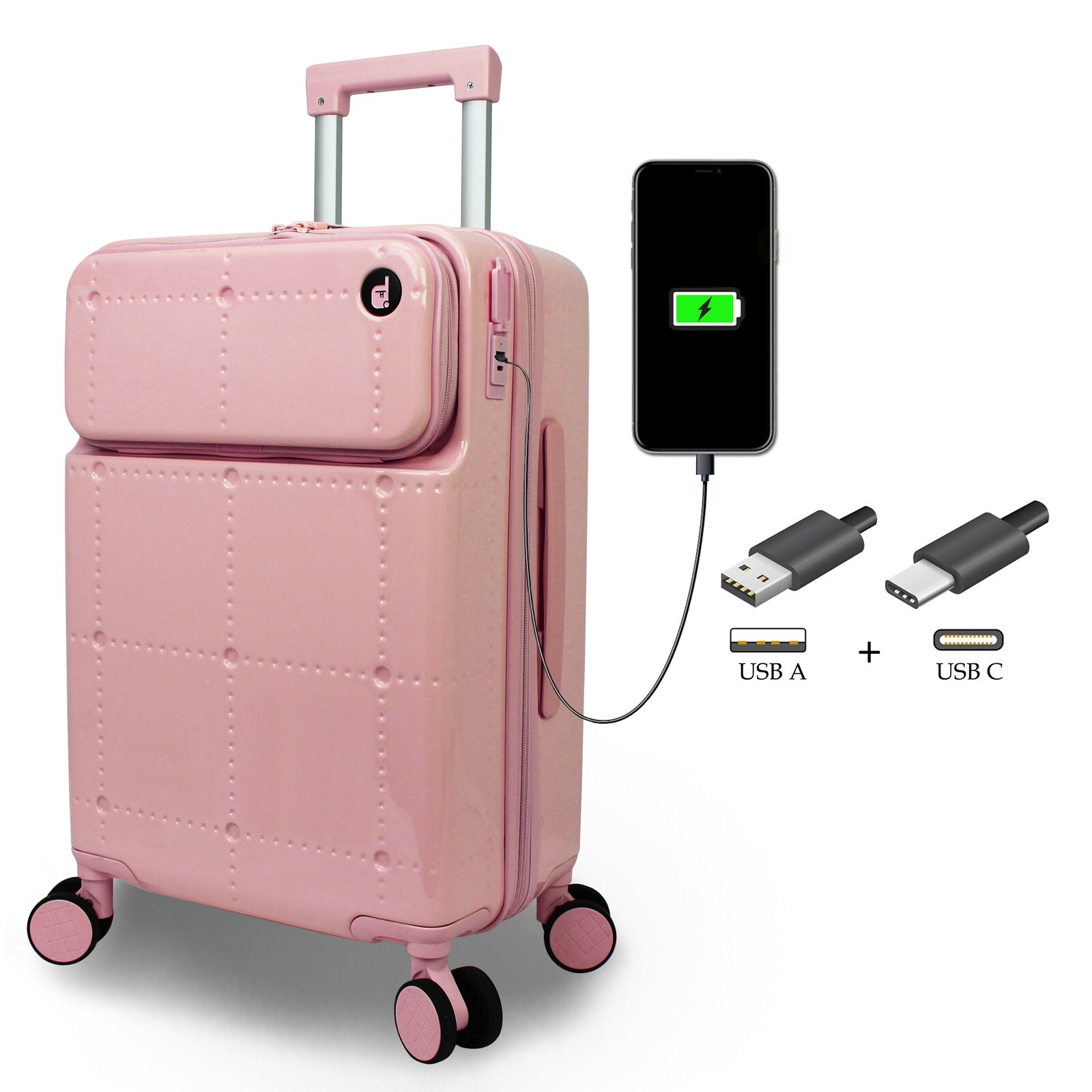 Ultralight Smart Carry-On Luggage with USB-A and USB-C Charging-image