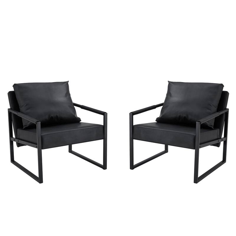 PU Leather Accent Chair with Metal Frame and Modern Industrial Style (27"W x 29.7"D x 29.6"H)