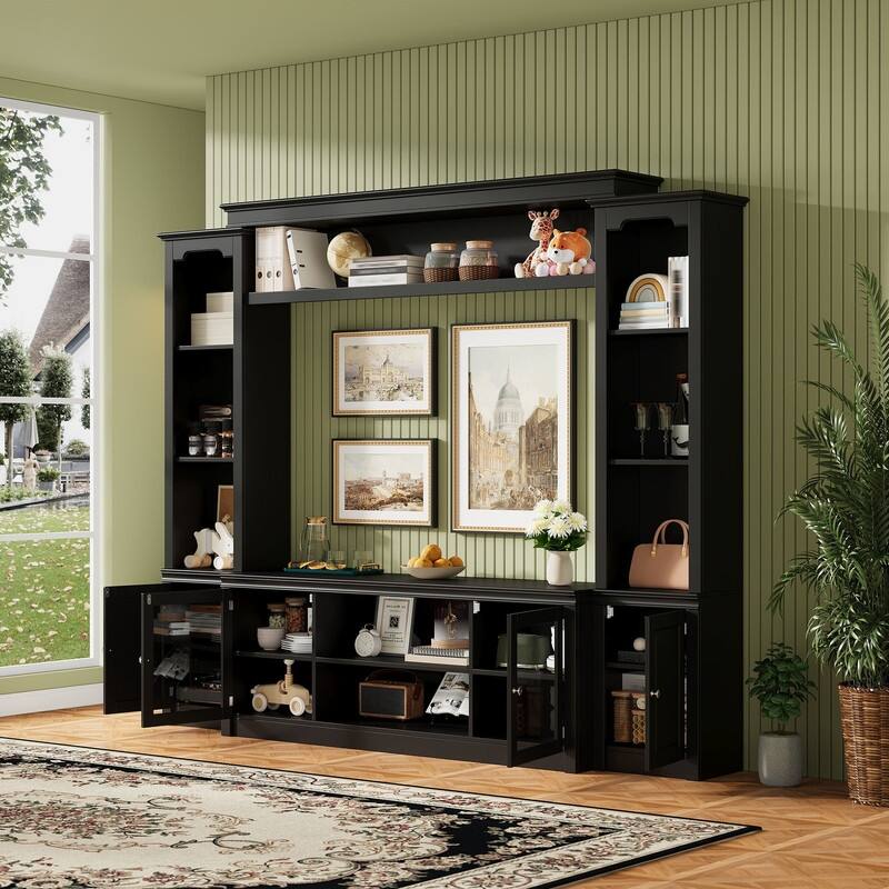Modern Entertainment Center Wall Unit for TVs up to 65",70.87" TV Console Unit with Bookshelves & Tempered Glass Doors