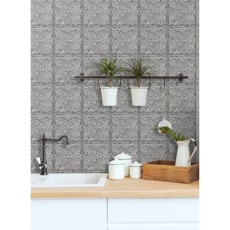 NextWall Faux Embossed Tile Peel and Stick Wallpaper - 20.5 in. W x 18 ft. L
