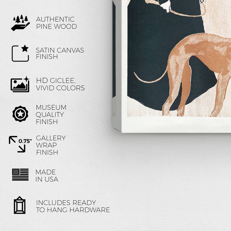 Wynwood Studio Canvas Fashion Woman with Greyhound - Edward Penfield Black and Pumpkin Modern Wall Art Canvas Print