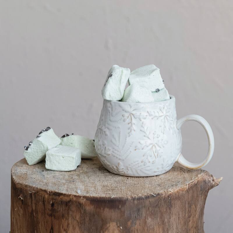 16oz Embossed Stoneware Mug with Snowflakes and Reactive Glaze