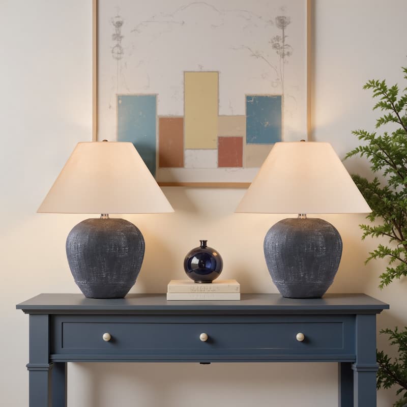 2 Pack Global Ceramic Accent Table Lamp with Linen Shade