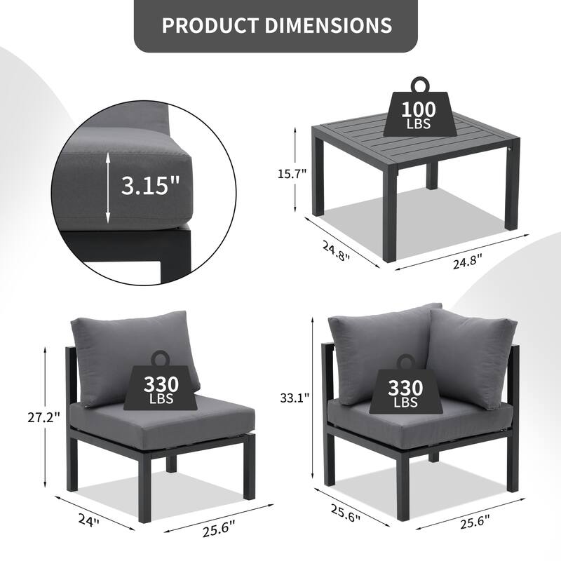 Zenova 2/3 Piece Aluminum Patio furniture Set , Outdoor Sectional Sofa