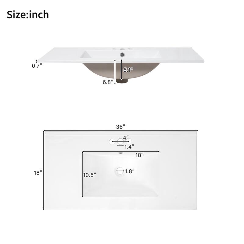 GDFStudio - Solie Wood & Ceramic 36" Bathroom Vanity with Sink, Soft-Close Door, Shelf & 3 Drawers
