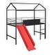 preview thumbnail 11 of 13, Elegant Twin Size Metal Loft House Bed With Slide & Two-sided writable Wooden Board, Solid & Sturdy, Open Design Concept, Red