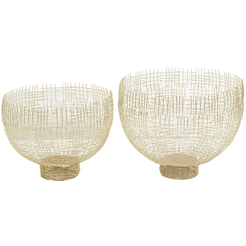 Metal Decorative Bowl with Cross Hatching Patterns - Set of 2 Gold - Roche River Decor - Gold