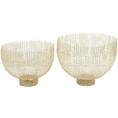 Metal Decorative Bowl with Cross Hatching Patterns - Set of 2 Gold - Roche River Decor