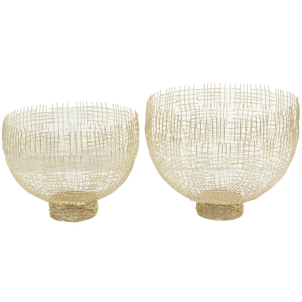 Metal Decorative Bowl with Cross Hatching Patterns - Set of 2 Gold - Roche River Decor