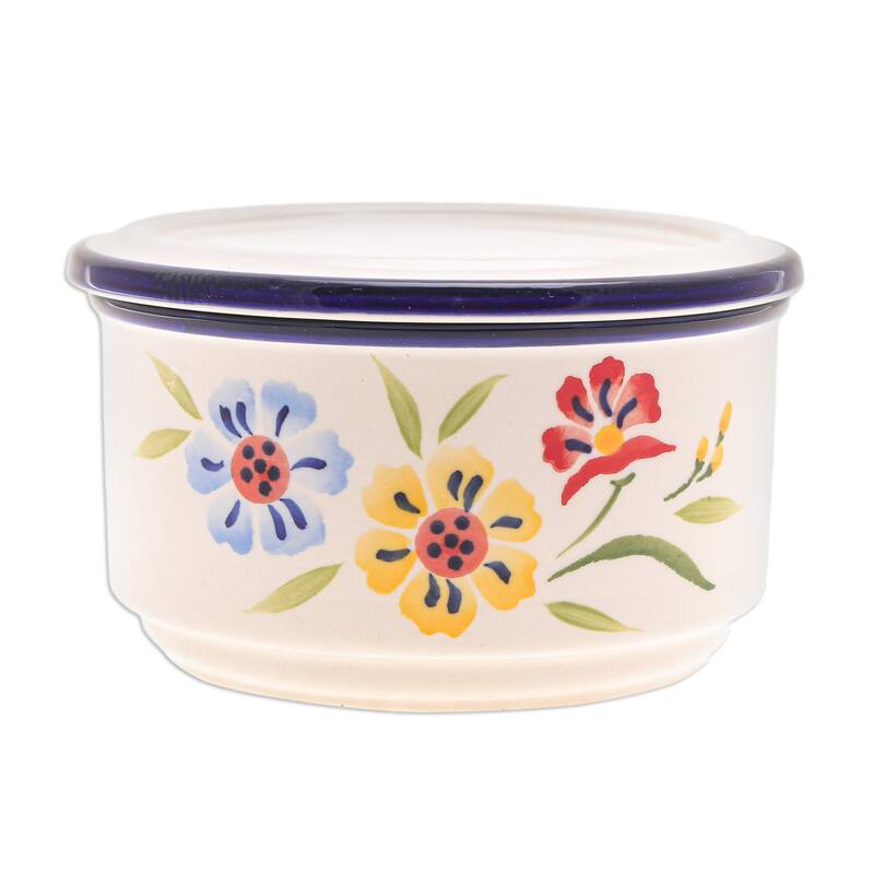 Novica Handmade Primrose Path In Blue Decorative Ceramic Box