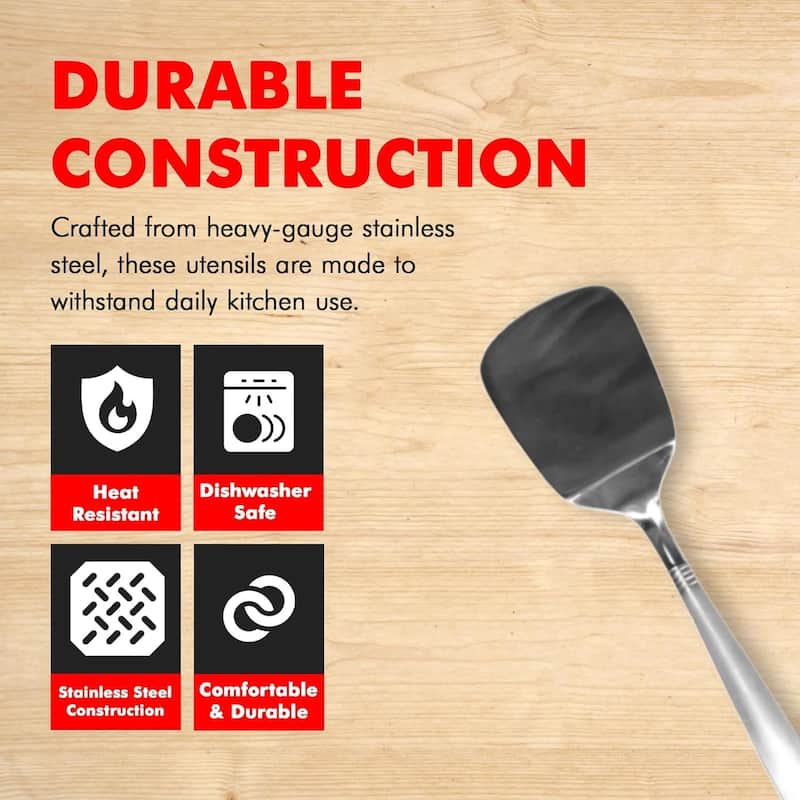 Chef Craft 12.5" Stainless Steel Solid Turner Spatula with Attractive Brushed Finish Handle