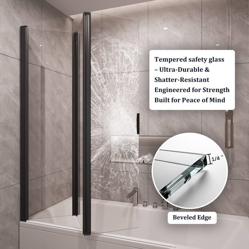 QuivaraView Double Foldable Fameless Tempered Glass Bathtub Shower Door - 47"*59"
