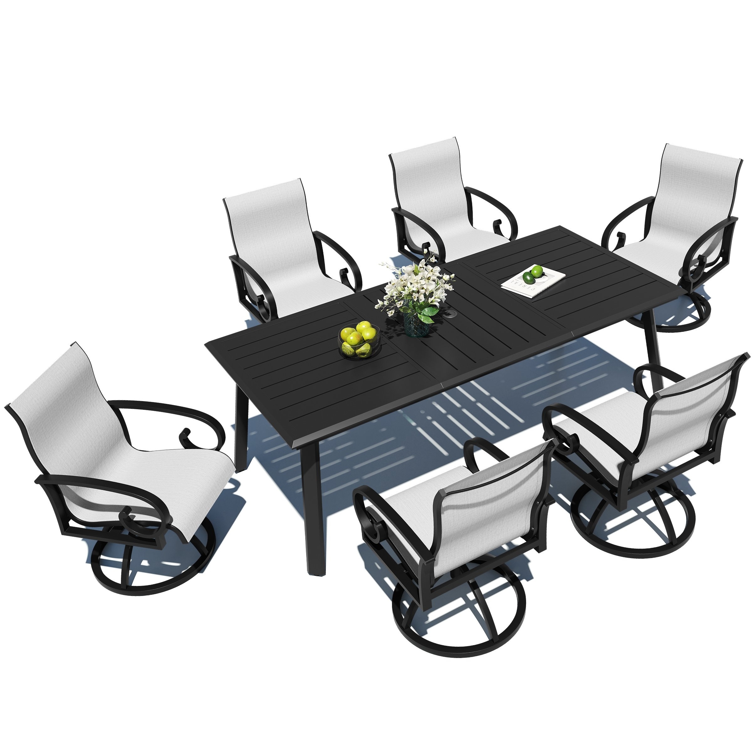 7/9/11-Piece Aluminum Patio Dining Set Sunbrella Swivel Chair and Dining Table with Umbrella Hole