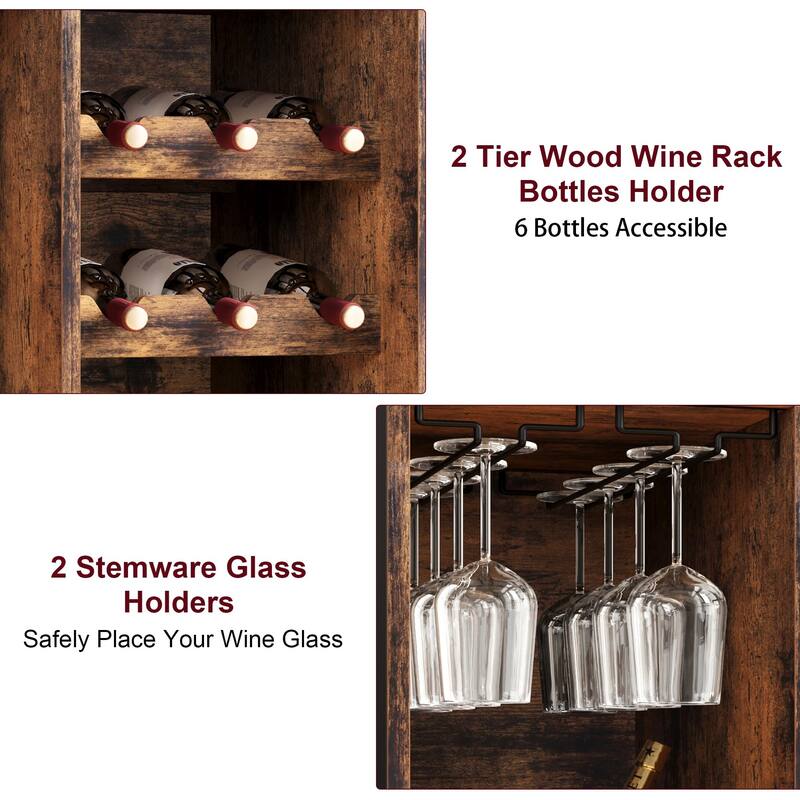 Bakers Rack for Kitchen, Kitchen Microwave Stand with Wine Rack and Glass Holder