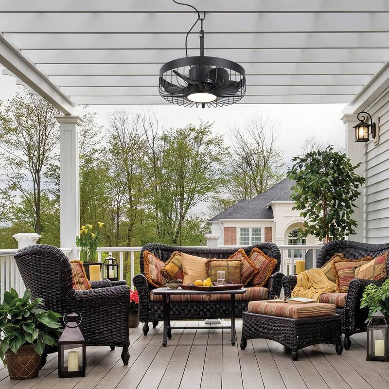 19" Waterproof Plug-in Outdoor Ceiling Fan with Light and Remote(5-Blade)
