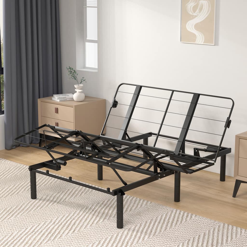 Zero-Clearance Adjustable Bed Base Frame with Head and Foot Incline Quiet Motor Queen Size Zero Gravity, Dual USB A+C Ports