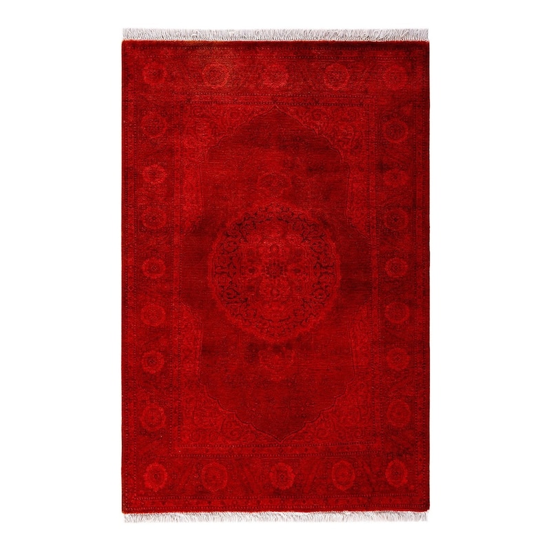 Overton Hand Knotted Wool Vintage Inspired Modern Contemporary Overdyed Red Area Rug - 2' 9" x 4' 2"