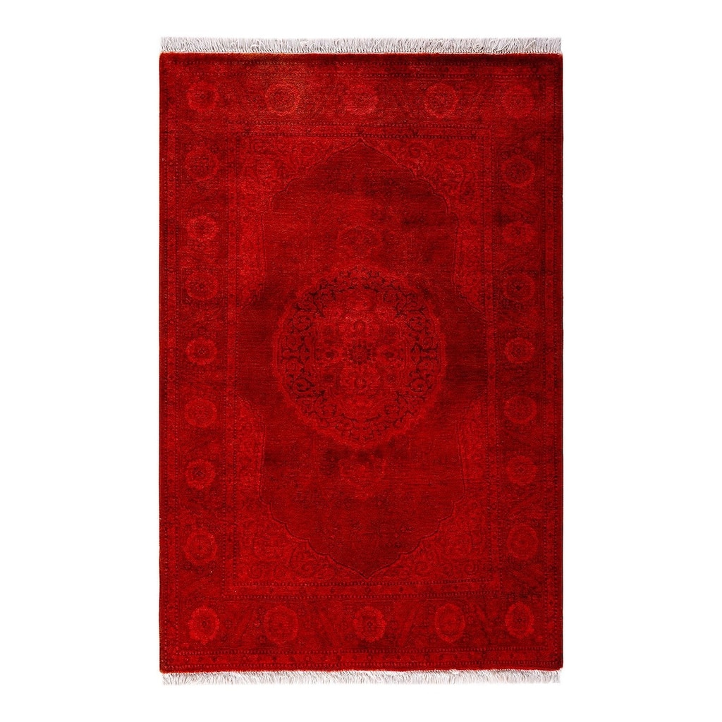 Overton Hand Knotted Wool Vintage Inspired Modern Contemporary Overdyed Red Area Rug - 2' 9" x 4' 2"