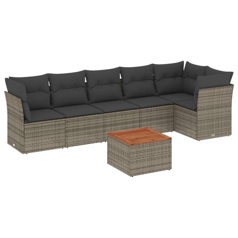 vidaXL Patio Sofa Set with Cushions Outdoor Furniture 7 Piece Poly Rattan - 21.7 x 21.7 x 14.6