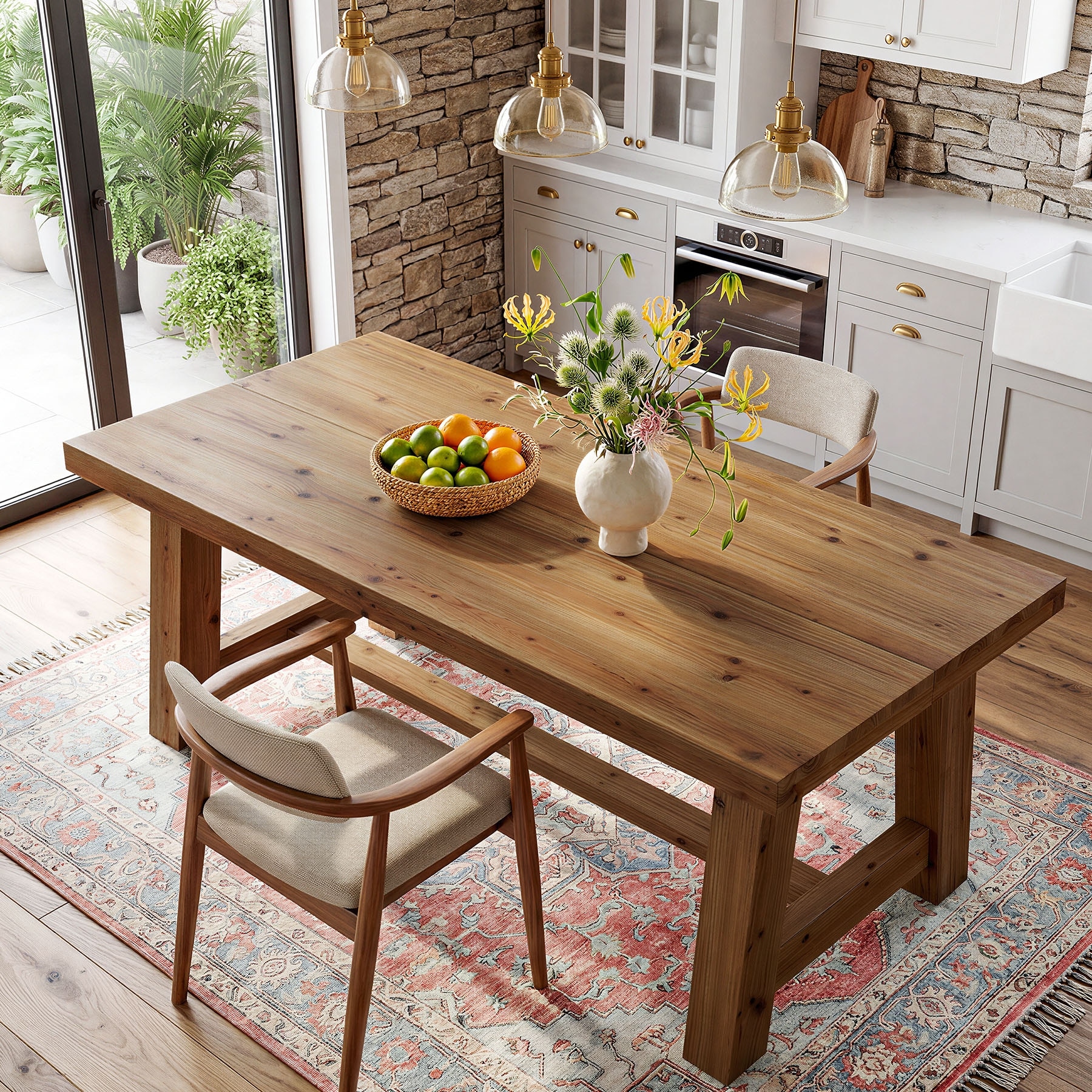 63-Inch Solid Wood Dining Table, Kitchen Table for 4-6 People, Rectangular Dinner Table