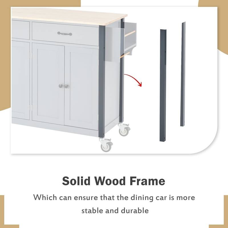 Kitchen Island Cart with Solid Wood Top, Locking Wheels, Spice & Towel Rack