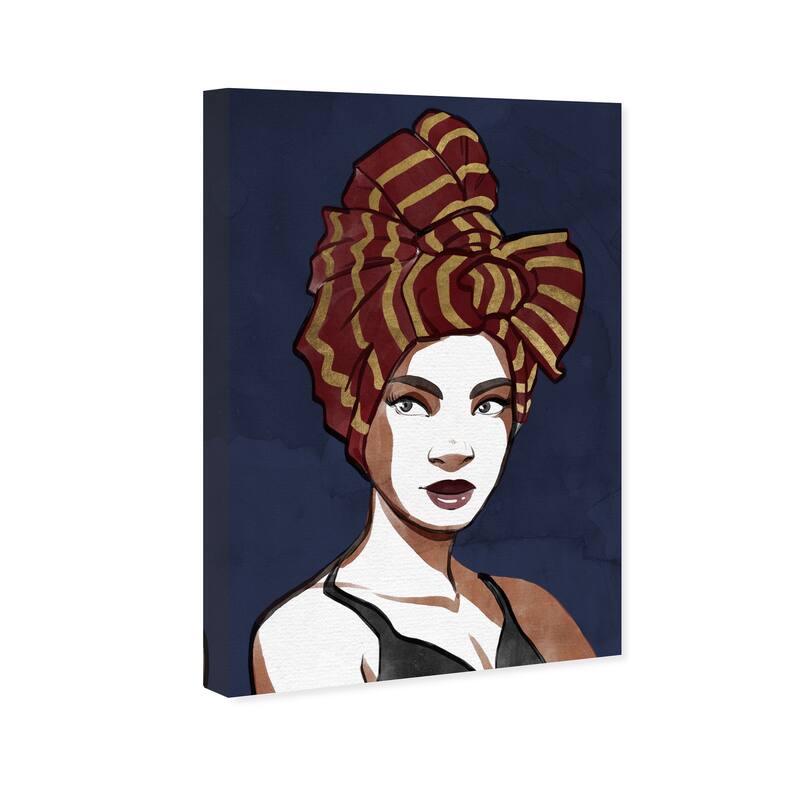 Wynwood Studio Canvas Fashion and Glam Woman of Wraps Blue and Dark Blue Glam Wall Art Canvas Print