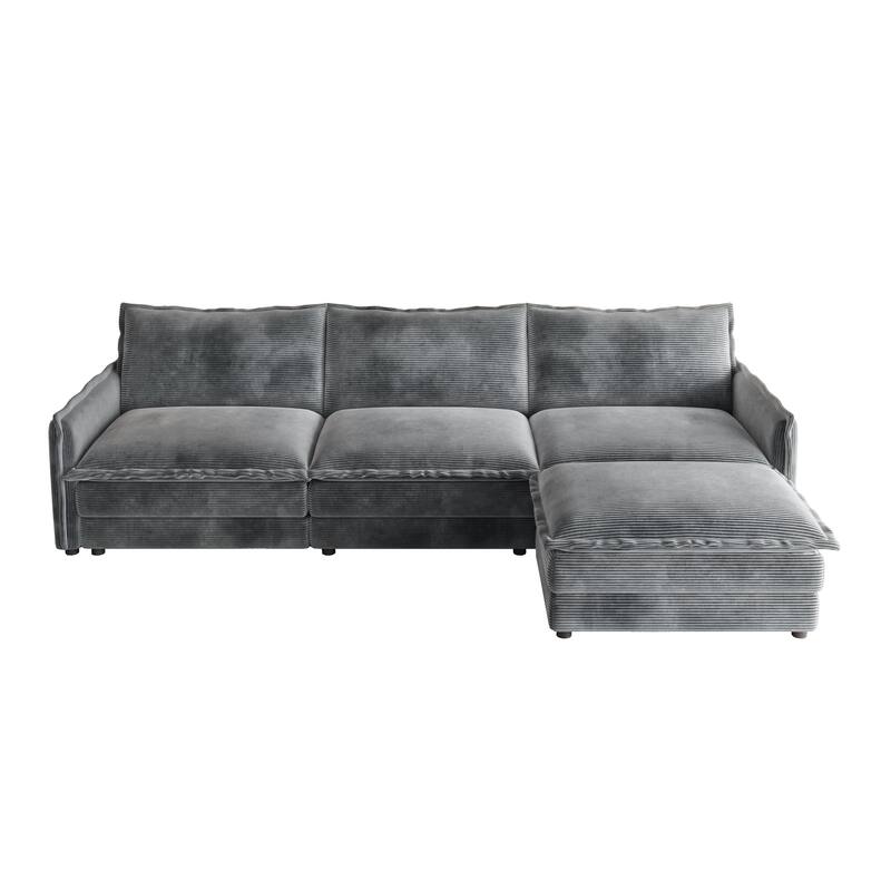 109" Corduroy 3-Seater Cloud Sectional Sofa with Movable Ottoman