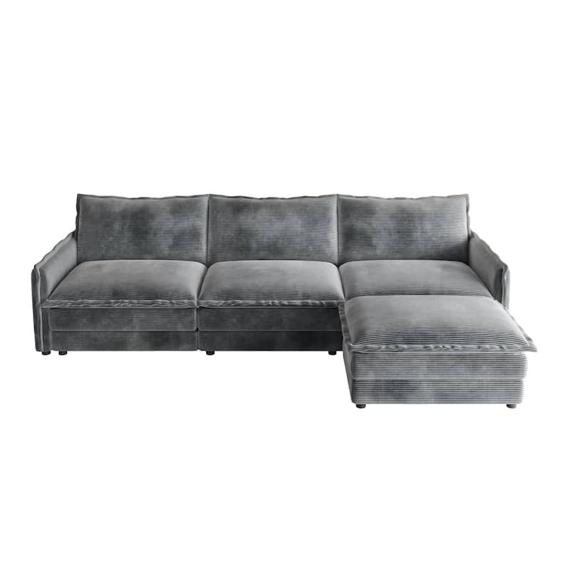 Corduroy Modular Deep Seat Couch L-shaped Sectional Sofa with Ottoman