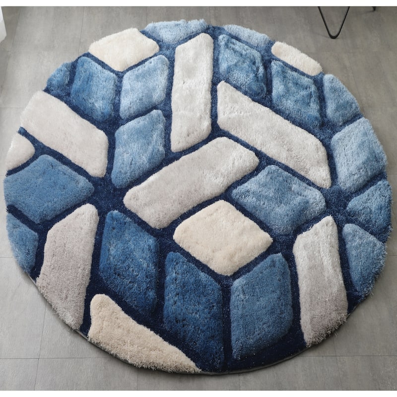 Mateos Shag Collection Blue Area Rug - 7' Round