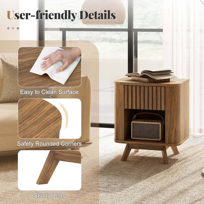 Costway 1/2 PCS Wood Nightstand with Drawer & Open Shelf Storage Home