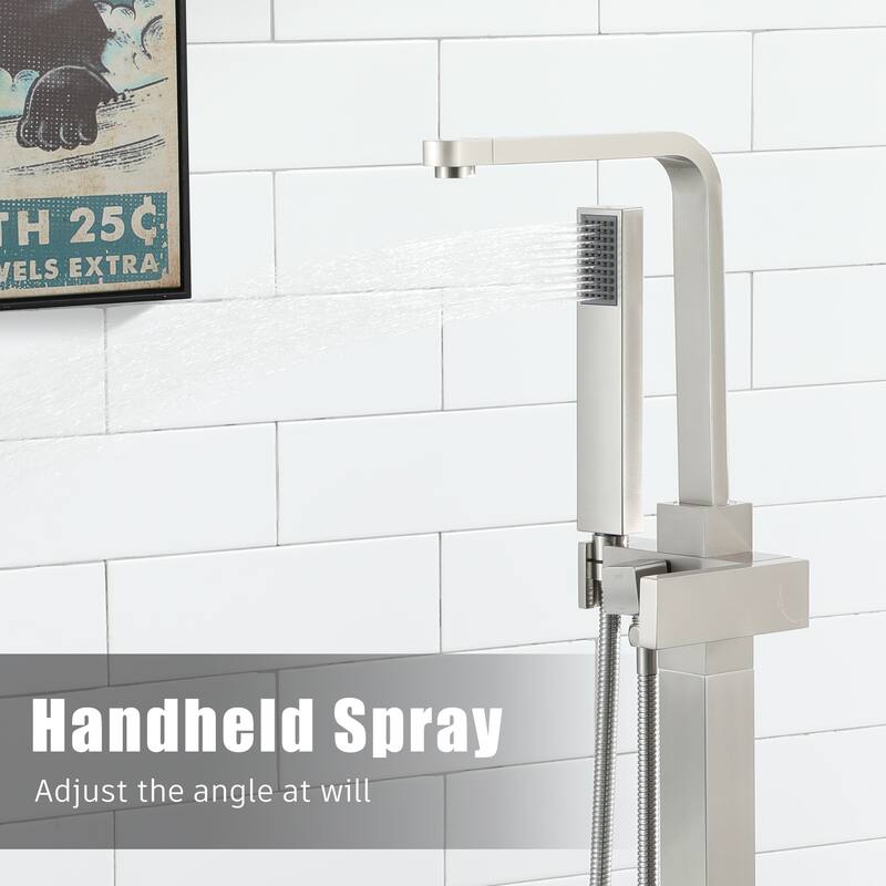 Freestanding Bathtub Faucet, Floor Mount Bathtub Filler with Handheld Shower