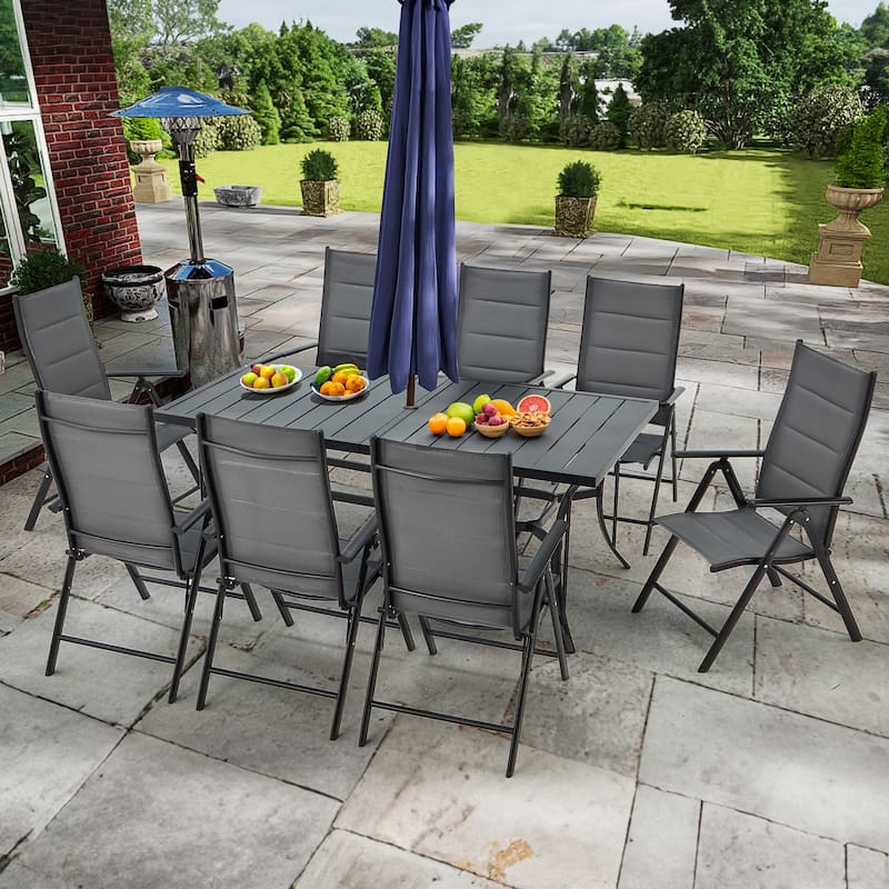 EROMMY 7 Piece Patio Dining Set with Folding Lounge Chairs and Aluminum Table, Outdoor Furniture for Backyard, Deck, or Balcony. - 9 Pcs