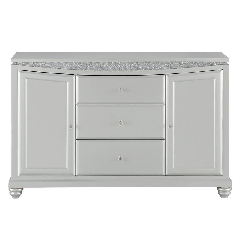 3 Drawers and 2 Doors Wood Server in Platinum - Platinum