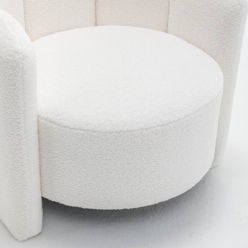 SEYNAR Modern Glam Teddy Fabric Upholstered Round Accent Chair with Flower Shaped Back Design