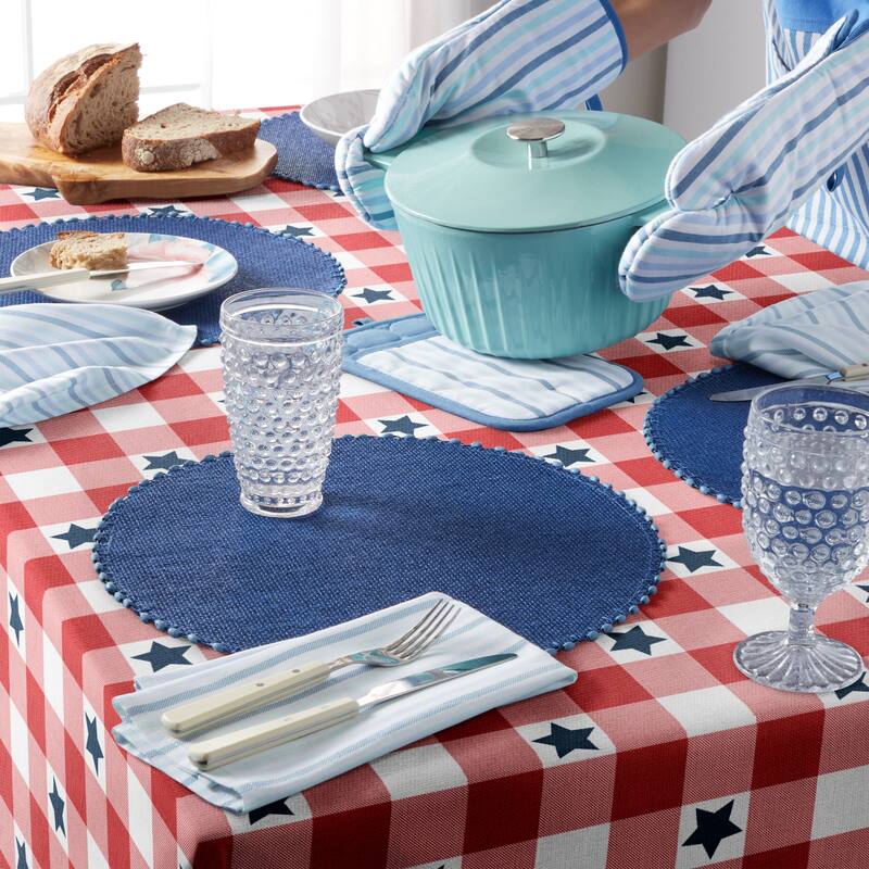 MARTHA STEWART Americana Star Gingham Plaid Indoor Tablecloth, Patriotic USA America Decor