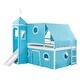 preview thumbnail 4 of 7, Blue Pine Wood Castle-Inspired Bunk Bed with Slide and Ladder