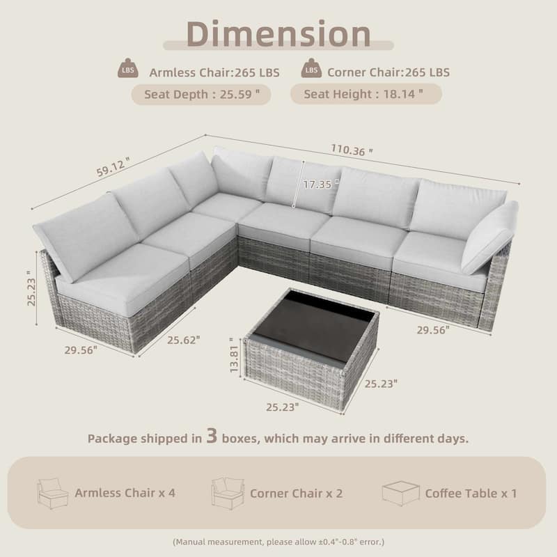 OVIOS 7-Piece Low Profile Deep Seat Wicker Outdoor Patio Furniture Set