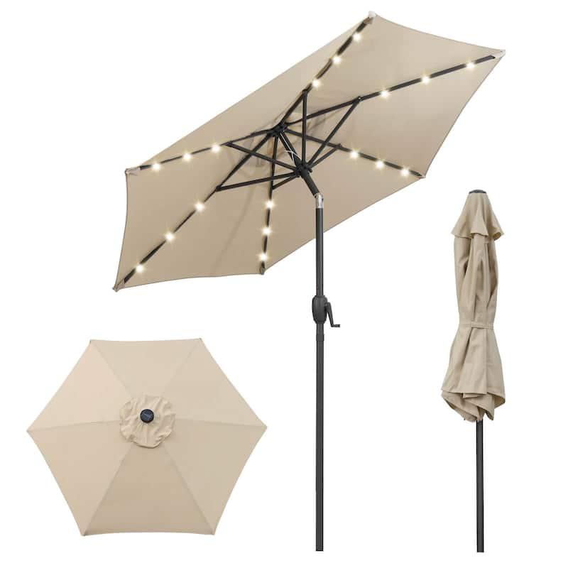 Costway 7.5 ft Solar Powered Patio Umbrella with LED Lights Push