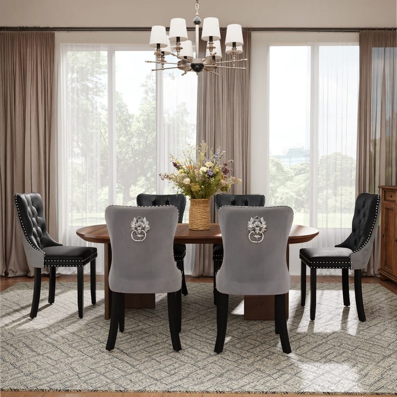 High-end Tufted Velvet Upholstered Nailhead Dining Chair Set of 4