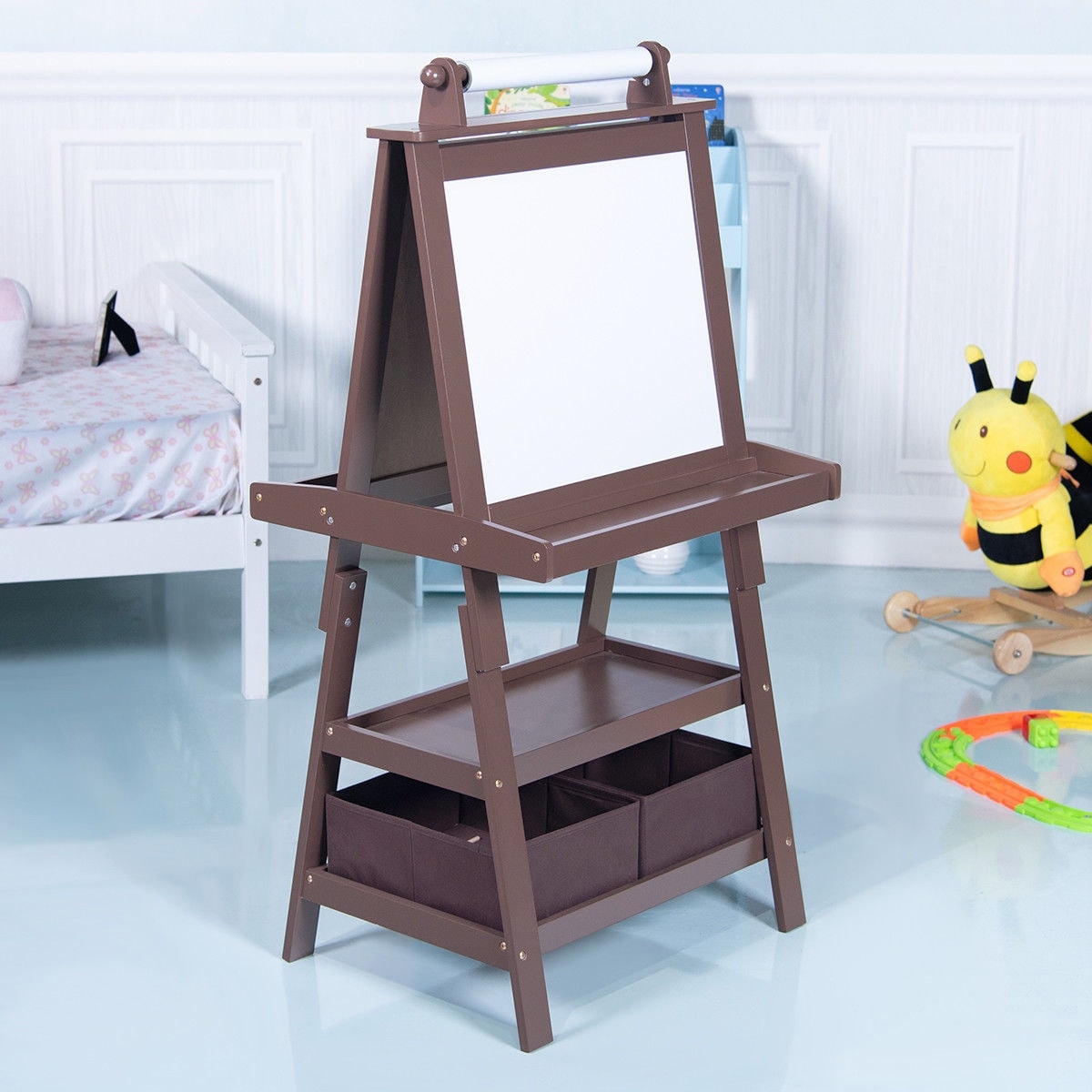 Shop Gymax Kids Standing Art Easel Black Whiteboard Storage Box
