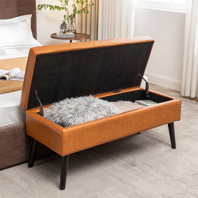 Comfortable Ottoman Bench Entryway Footrest Seat for Living Room, Storage Bench Hallway Stool with Safety Hinged Flap