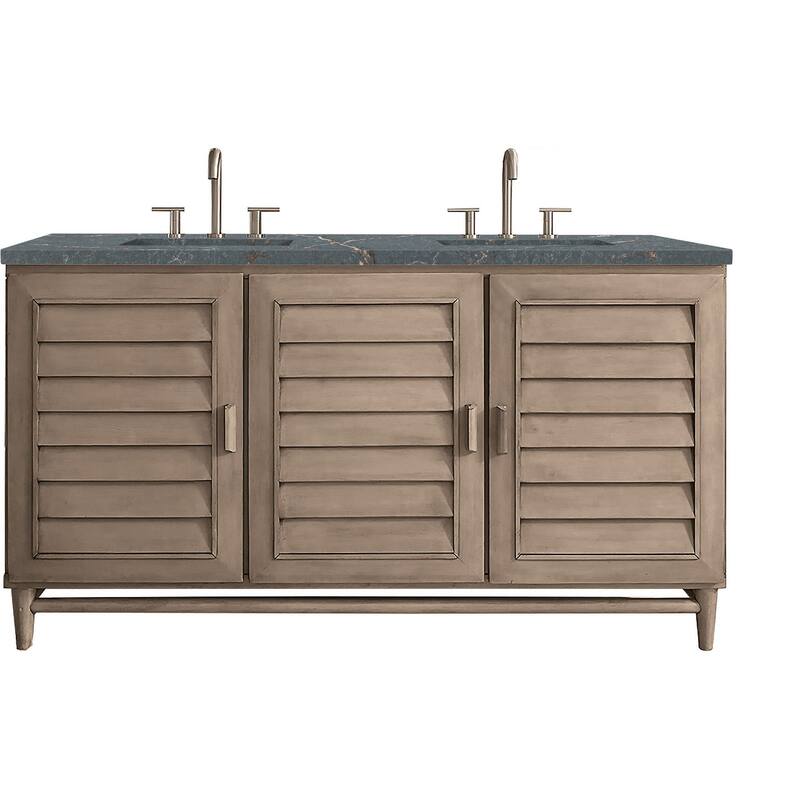 James Martin Vanities 620-V60D-FPBL Portland 60" Free Standing Double - Whitewashed Walnut - Walnut Finish